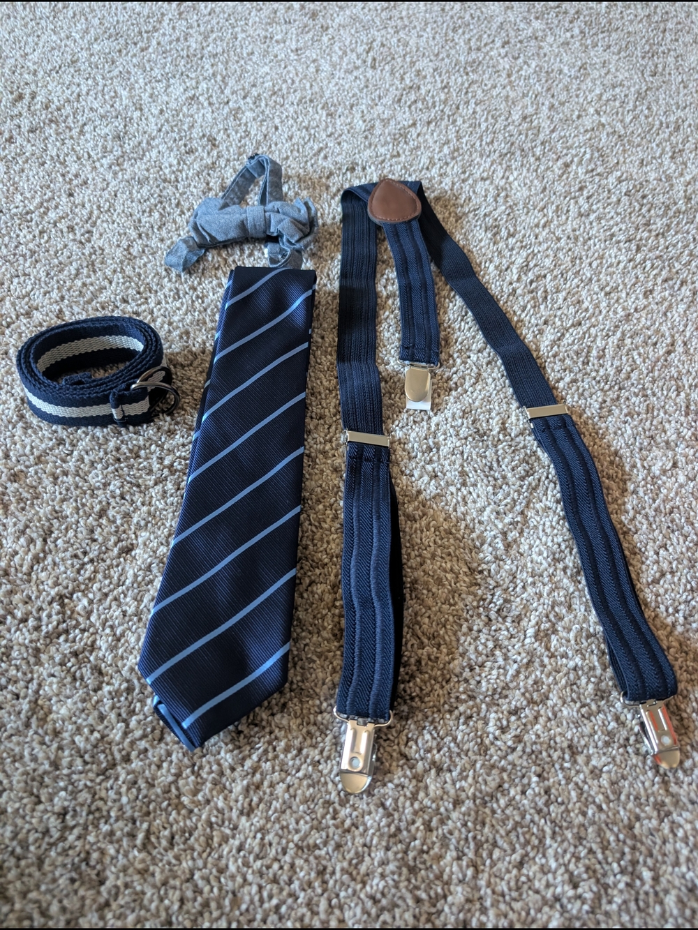 Children's Place Boy's Navy Blue Striped Tie and Accessories Set